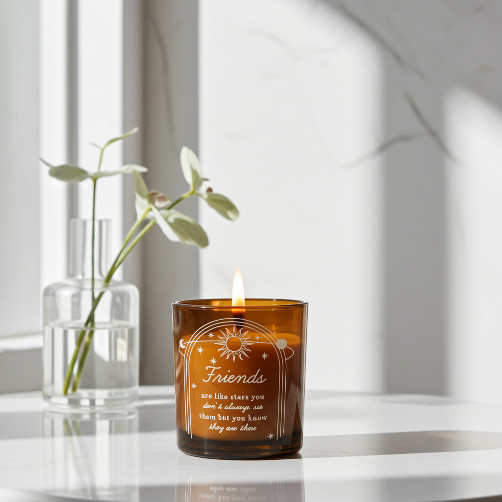 Personalised Celestial Vanilla Scented Candle In Amber Glass Jar | Handmade | A personal gift - Artfully Curated Creations and identify whats in the image