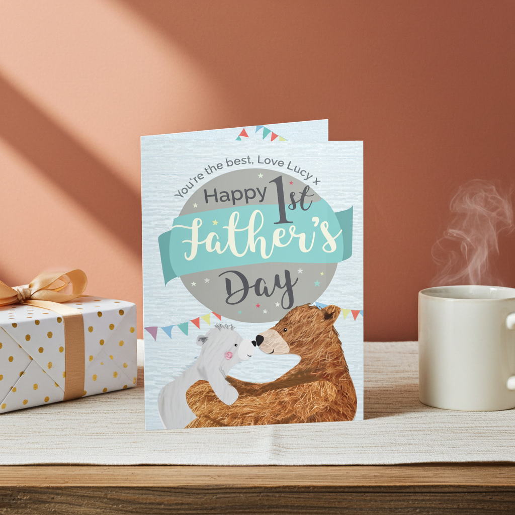 Personalised Daddy Bear 1st Father’s Day Card | A Sweet Keepsake for His First Big Day - Artfully Curated Creations and identify whats in the image