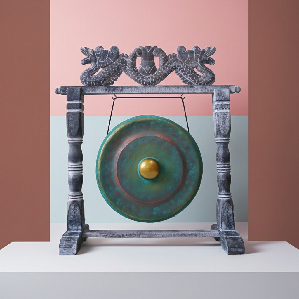 Antique Style Greenwashed Gong - Artfully Curated Creations and identify whats in the image
