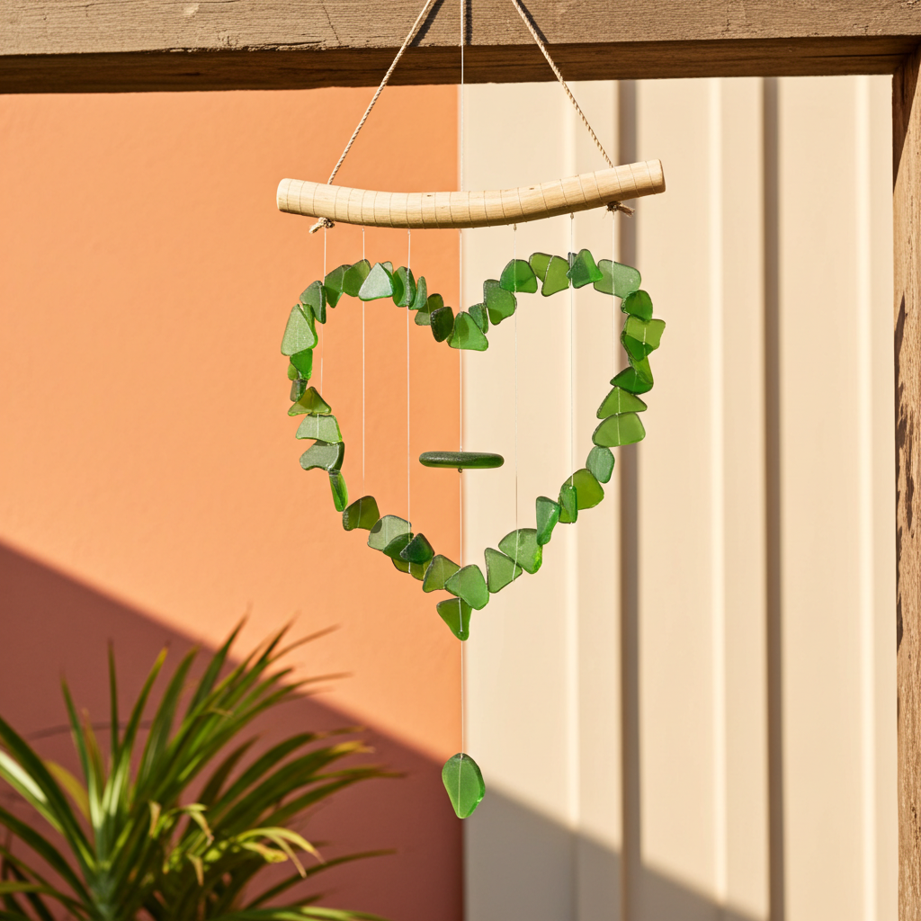 Recycled Glass Love Wind Chimes - Green