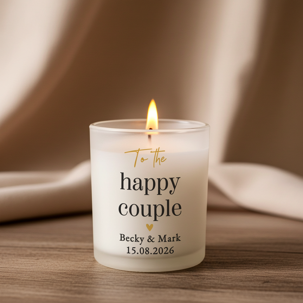 Personalised Black & Gold Frosted Candle | Custom Message Gift for Weddings & Anniversaries