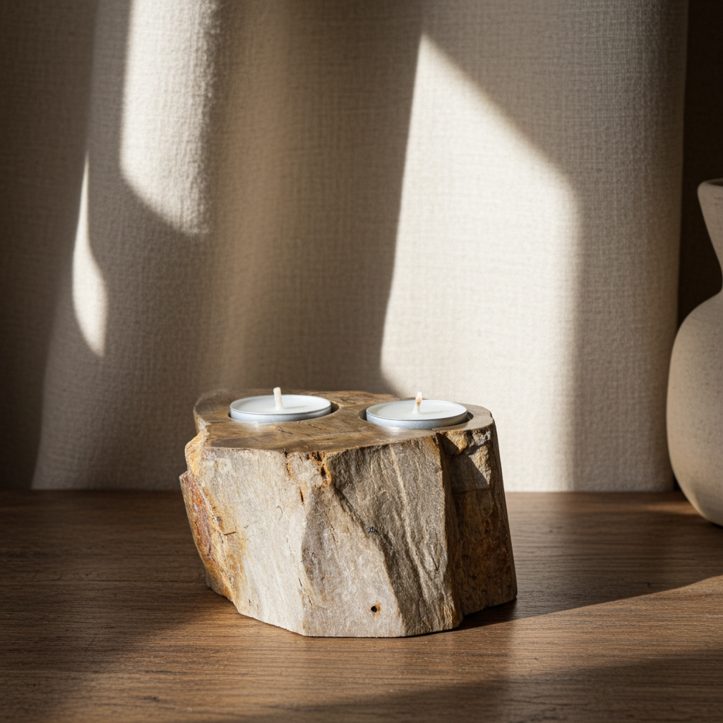 Petrified Wood Double Candle Holder