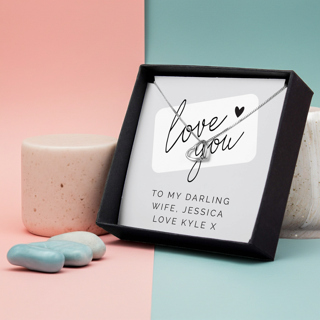 Personalised ‘Love You’ Silver Necklace | Engraved Sentiment Card & Gift Box - Artfully Curated Creations and identify whats in the image