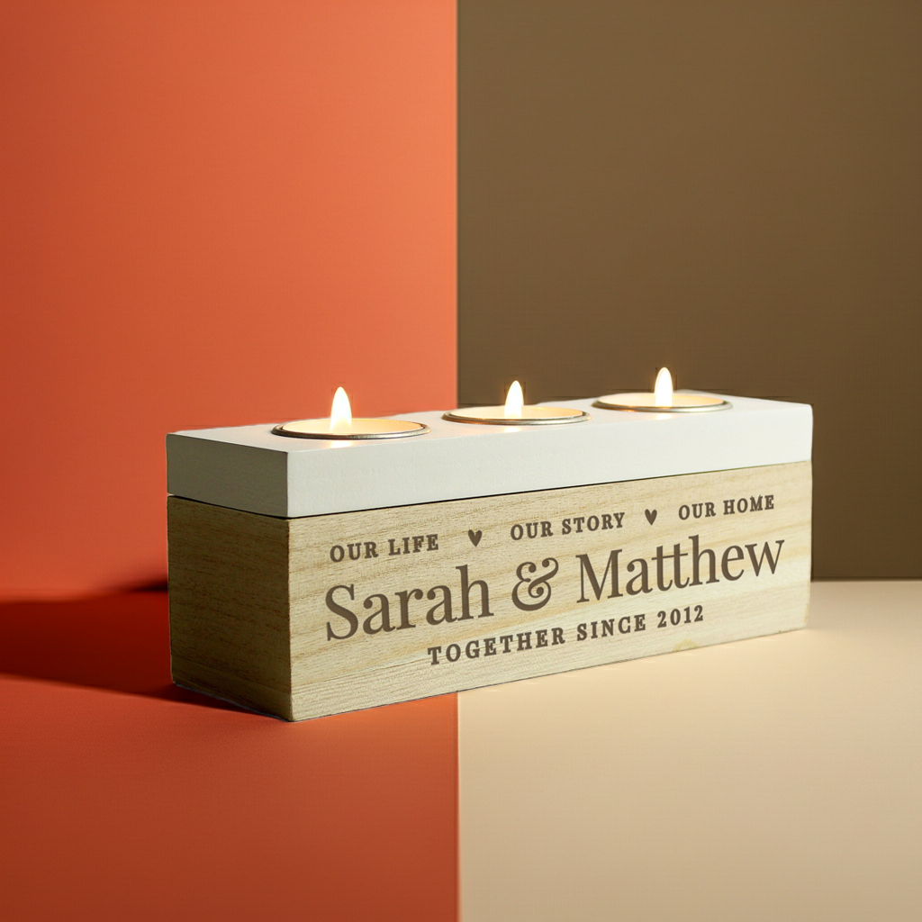 Personalised Wooden Triple Tealight Holder | A Heartfelt Keepsake for Any Home