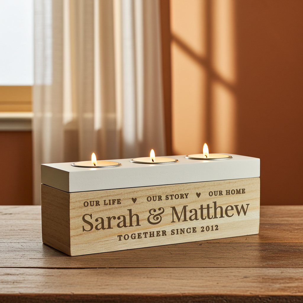 Personalised Wooden Triple Tealight Holder | A Heartfelt Keepsake for Any Home