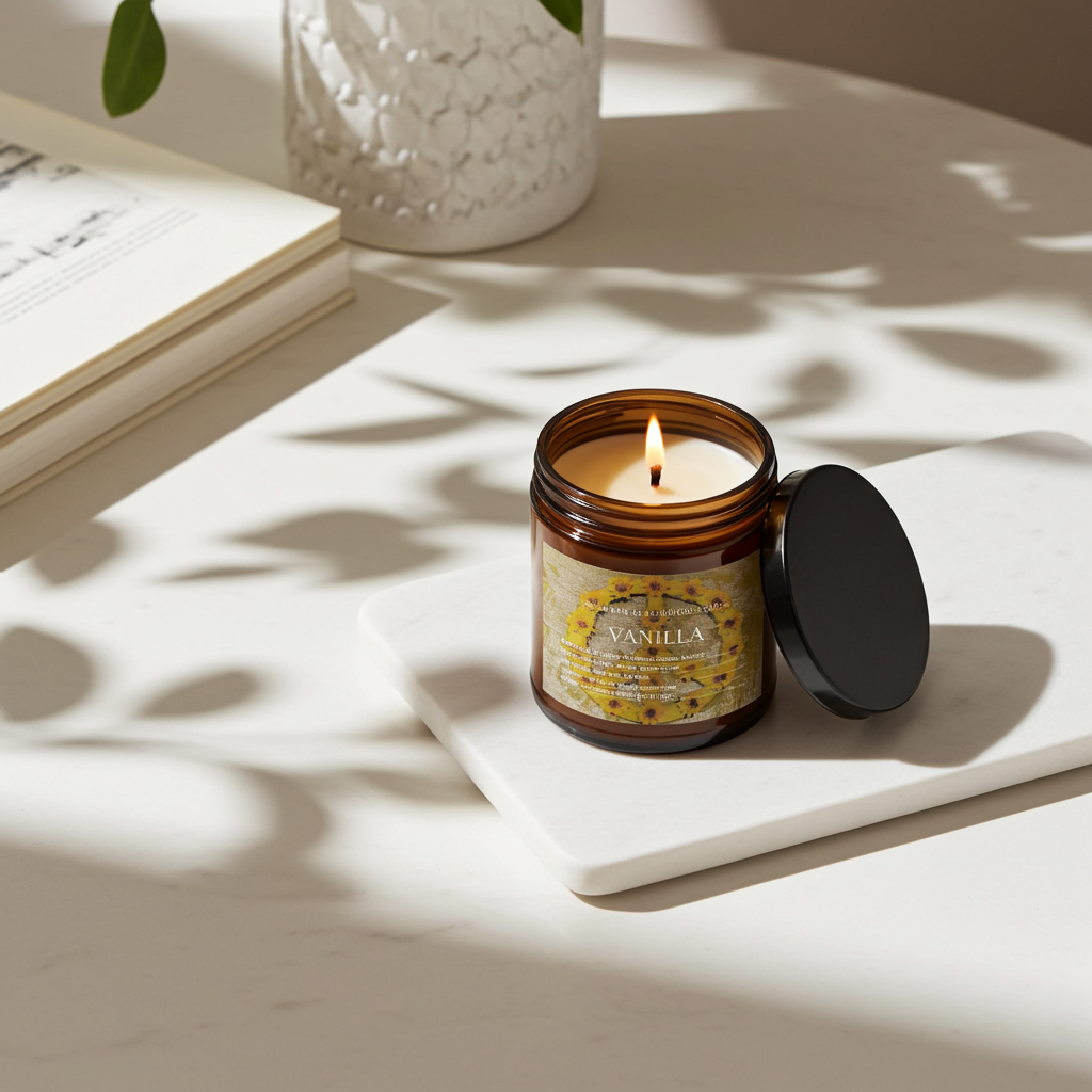 Art Candle Original Clay Artwork Scented Soy Wax in Amber Jar, Handmade Gift, Wedding Favor, Unique Home Décor Candle, Luxury Party Bag Gift - Artfully Curated Creations and identify whats in the image