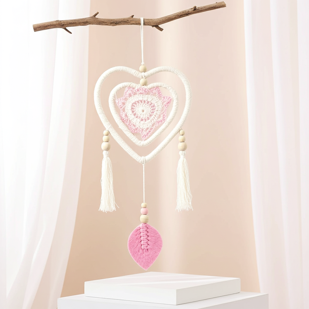 Pink Heart In Heart Dream Catcher - Medium