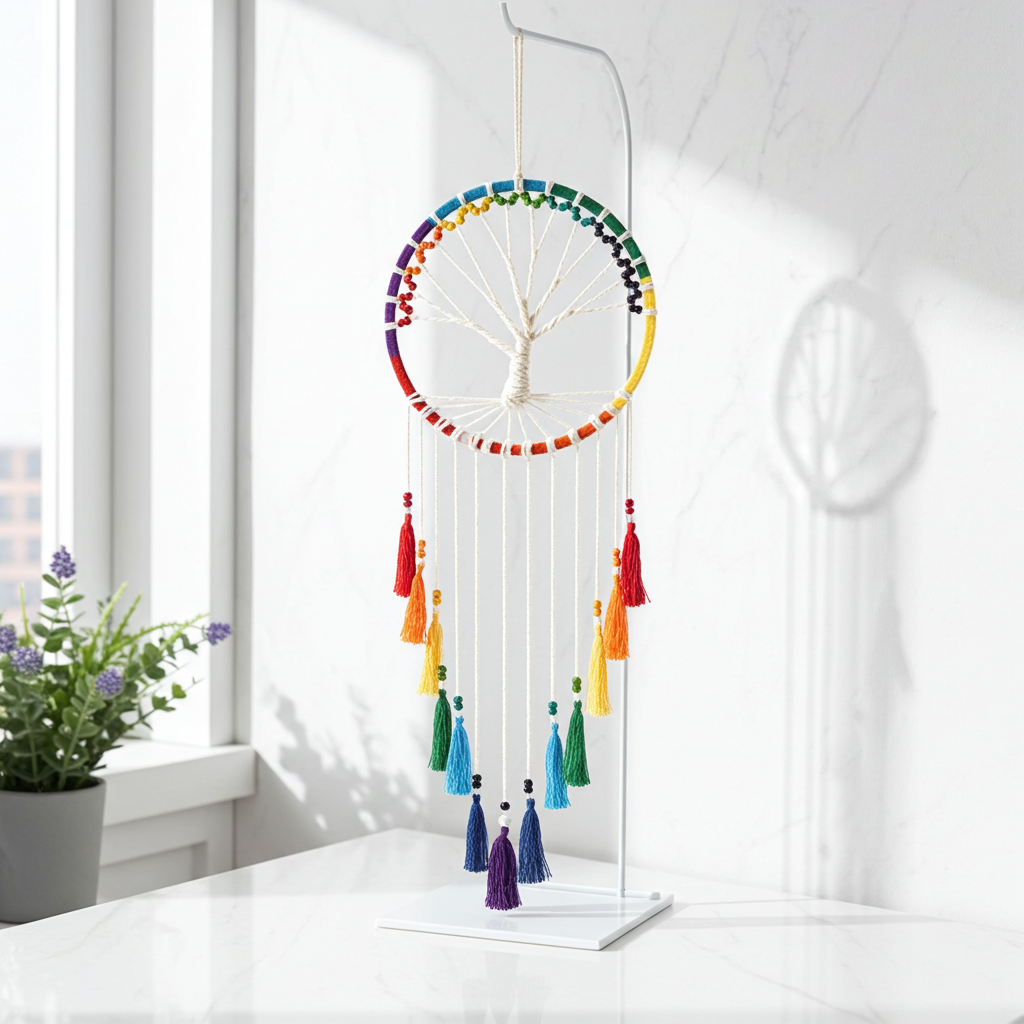 100cm Rainbow Beaded Tree of Life Dreamcatcher