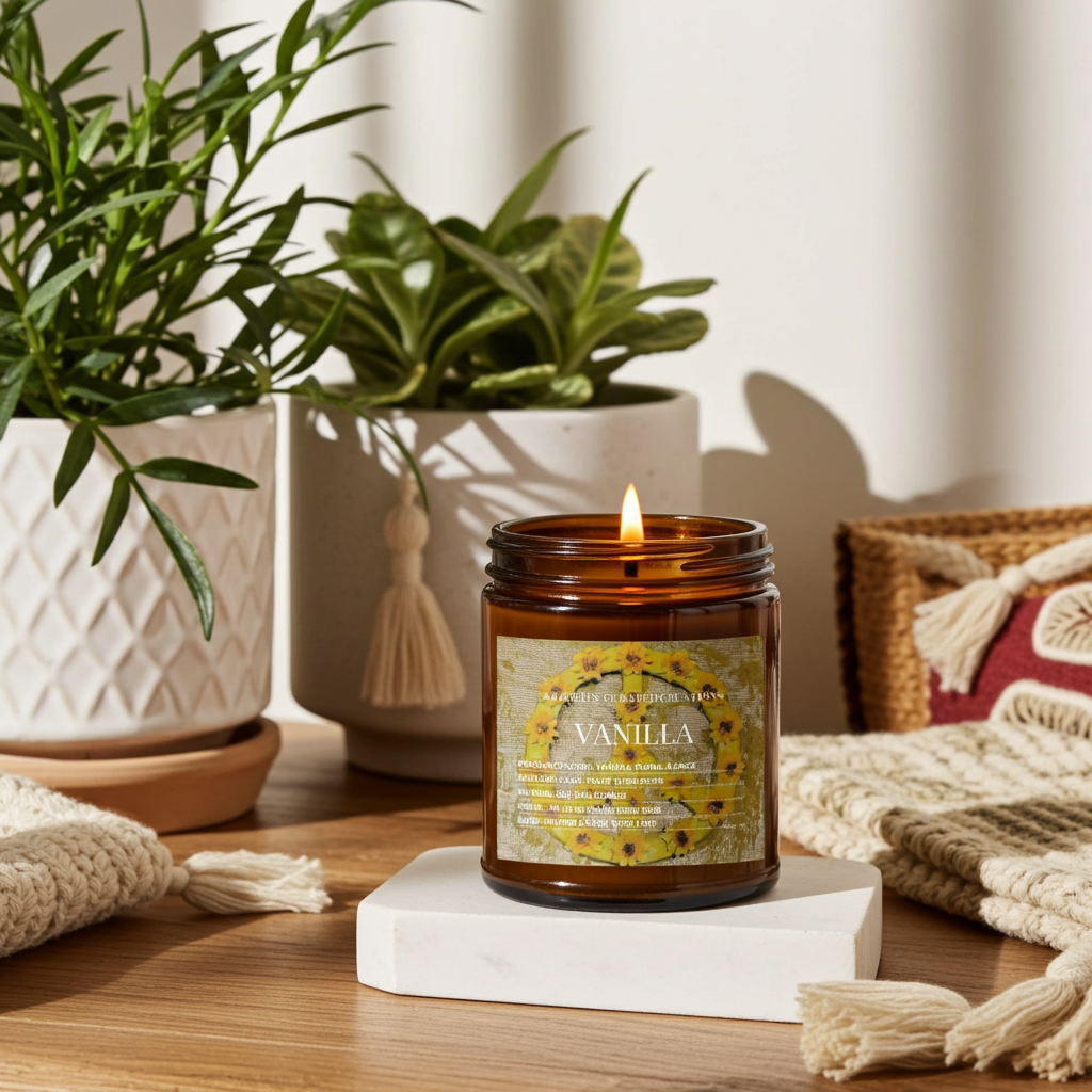 Art Candle Original Clay Artwork Scented Soy Wax in Amber Jar, Handmade Gift, Wedding Favor, Unique Home Décor Candle, Luxury Party Bag Gift