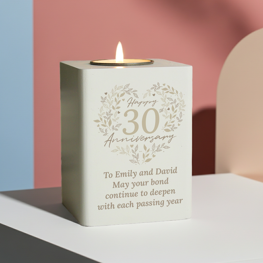 Personalised 30th Anniversary Tealight Holder | Pearl Anniversary Keepsake - Artfully Curated Creations and identify whats in the image