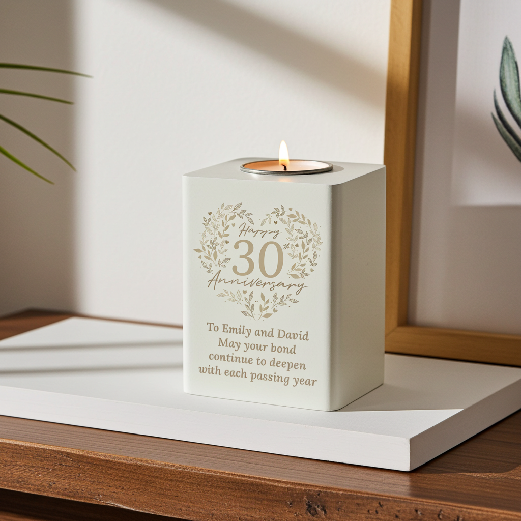 Personalised 30th Anniversary Tealight Holder | Pearl Anniversary Keepsake - Artfully Curated Creations and identify whats in the image