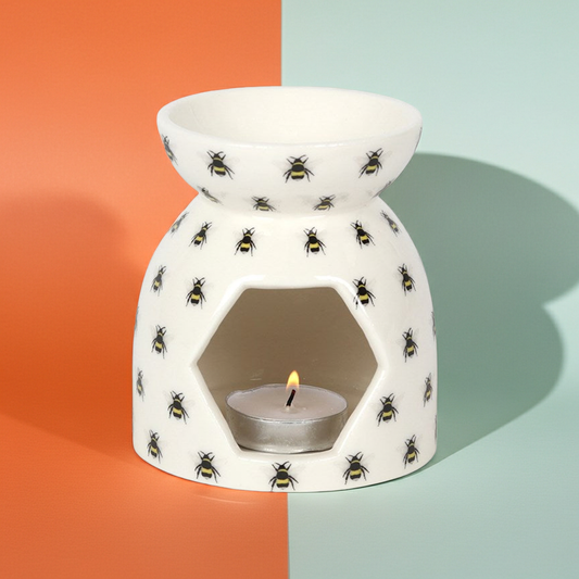 Bee Print Ceramic Oil Burner & Wax Warmer 11cm | Cute Bee Design | Home Fragrance Burner | Gift for Wax Melt Lovers