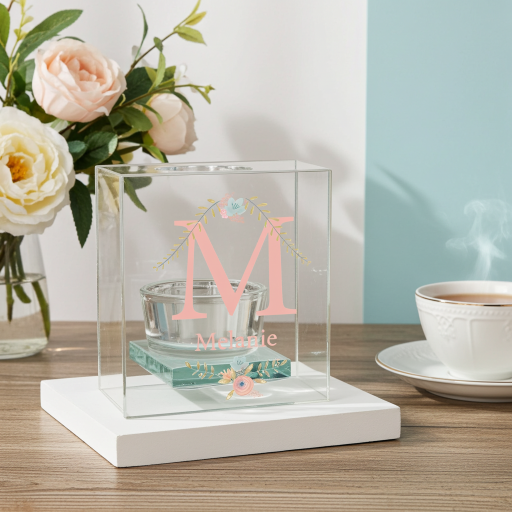 Personalised ‘Floral Bouquet’ Reflective Glass Tea Light Holder | A Stylish Gift for Her