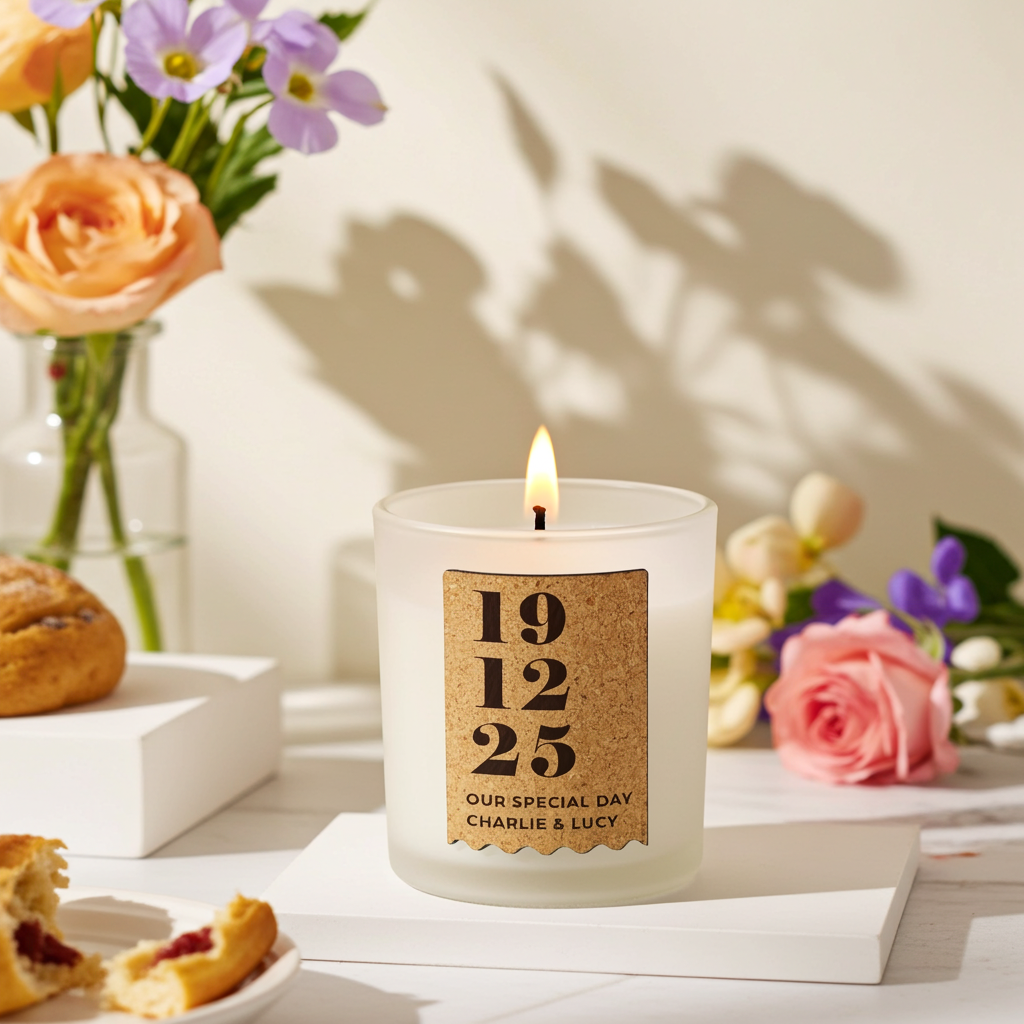 Personalised Vanilla Anniversary Cork Label Candle Jar | Custom Date & Message Keepsake - Artfully Curated Creations and identify whats in the image