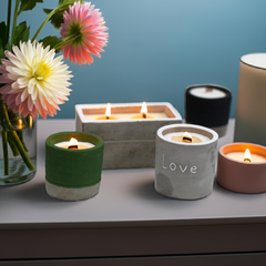 Concrete Wooden Wick Candle In Reusable Container | Multiple Styles & Scents Available