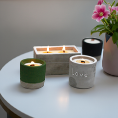 Concrete Wooden Wick Candle In Reusable Container | Multiple Styles & Scents Available