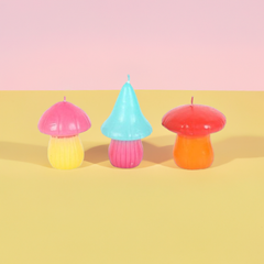 Set of 3 Mushroom Shaped Candles Colourful Unscented Decor Candles Cottagecore, Fairycore, Whimsical Home Styling