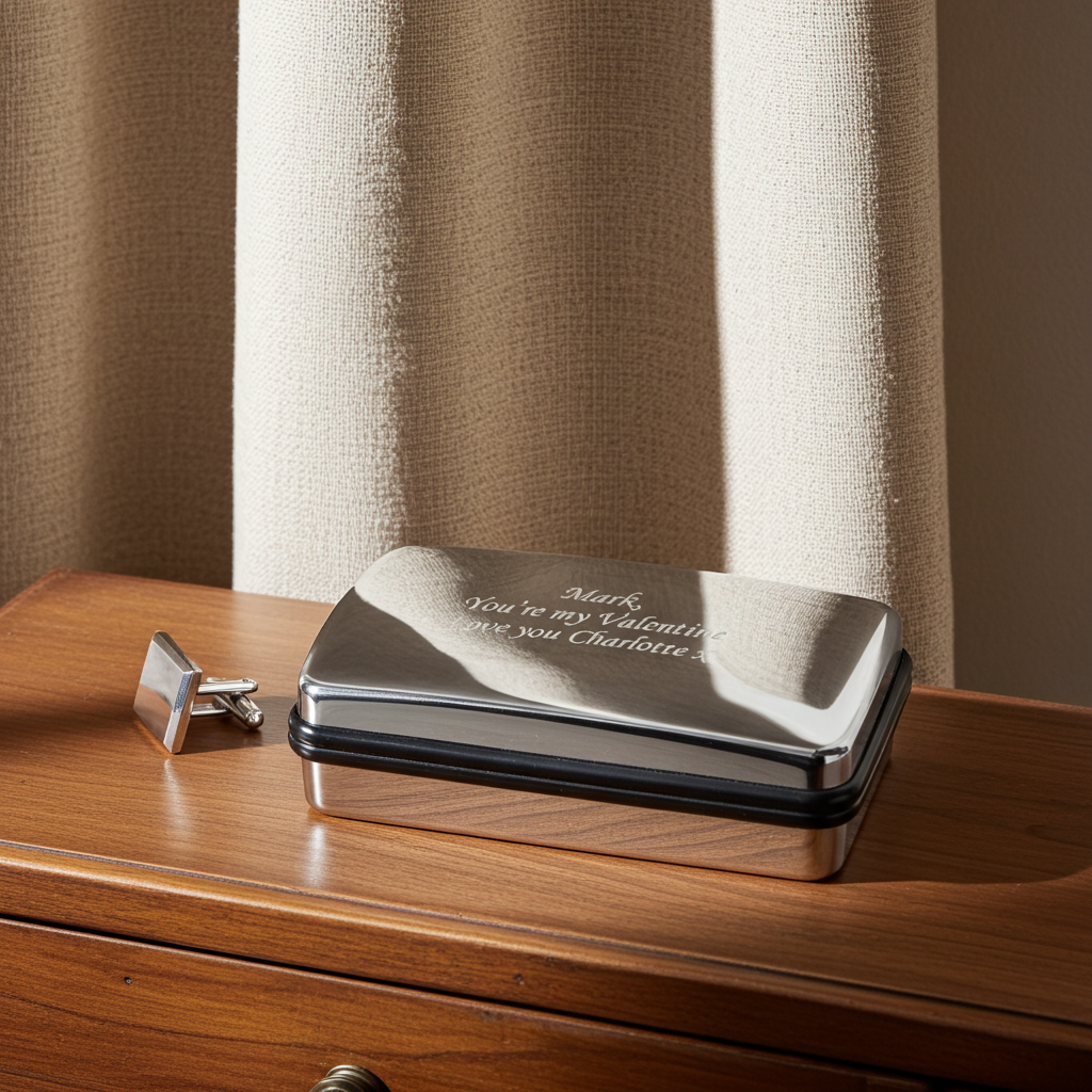 Personalised Silver Cufflink Box | Engraved Keepsake Gift for Weddings, Birthdays & Father’s Day