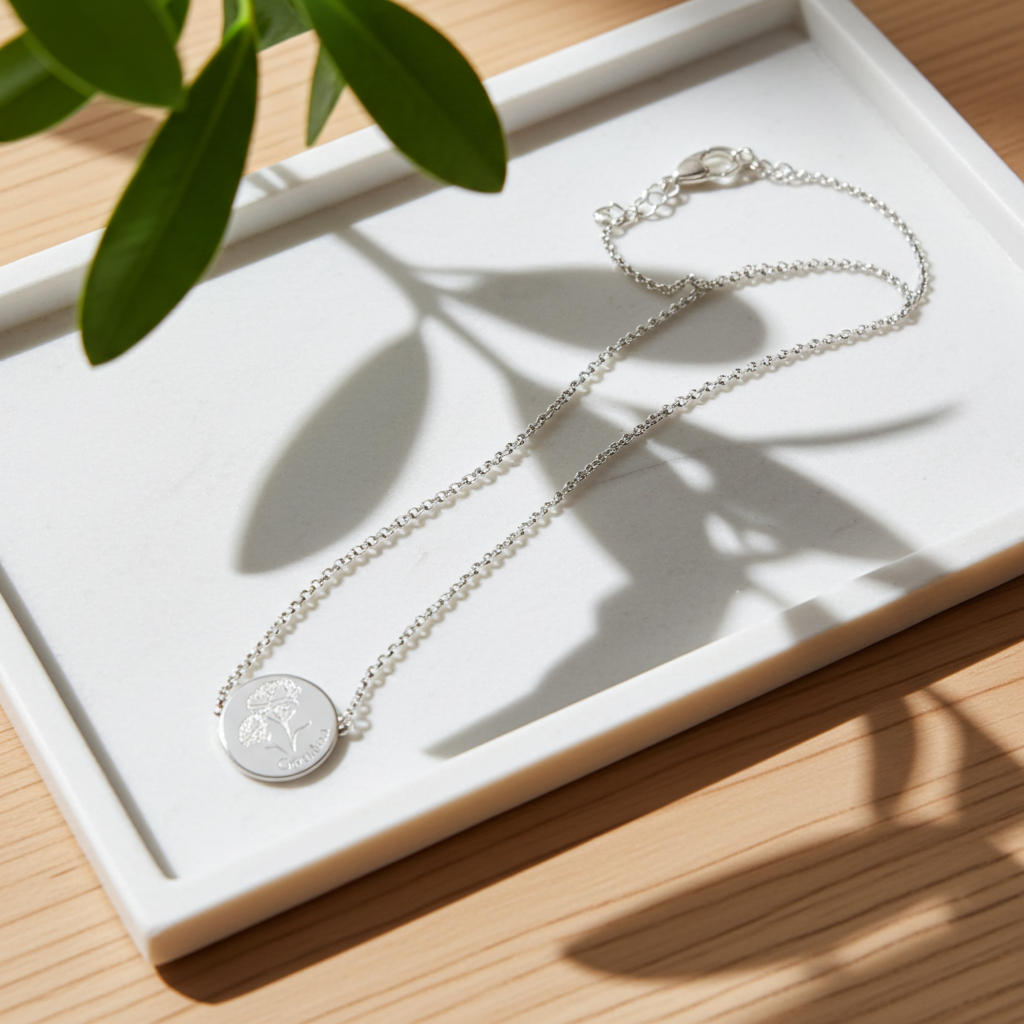 Personalised Birth Flower Necklace And Box | A personal gift - Artfully Curated Creations and identify whats in the image
