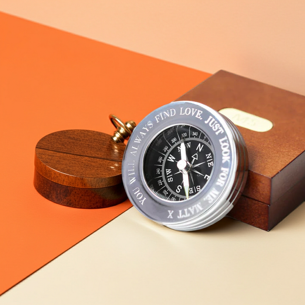 Personalised Handcrafted Compass With Timber Box | Modern Font Engraving | A Personal Gift