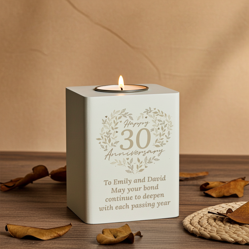 Personalised 30th Anniversary Tealight Holder | Pearl Anniversary Keepsake - Artfully Curated Creations and identify whats in the image