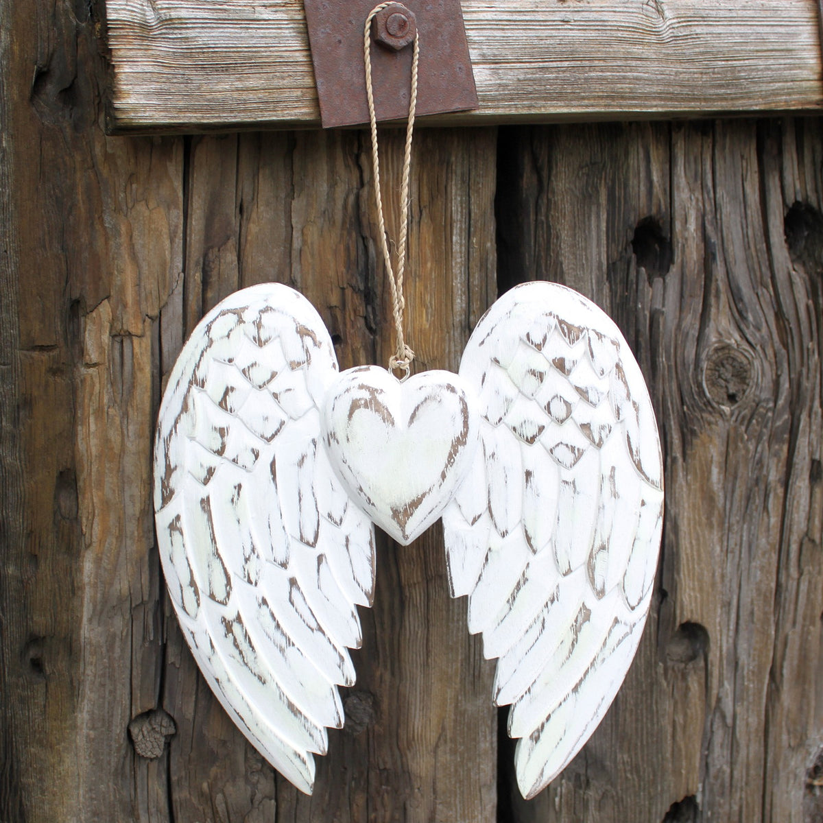 Hand Crafted 24cm Double Angel Wing With Heart - Artfully Curated Creations and identify whats in the image