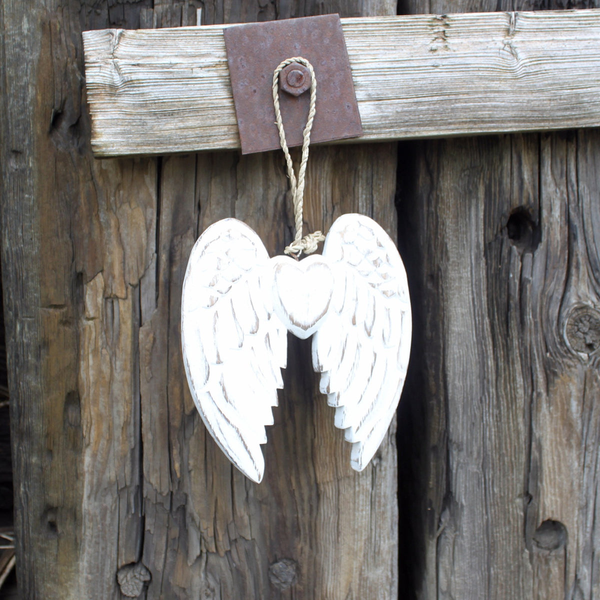 Hand Crafted 15cm Small Double Angel Wing With Heart - Artfully Curated Creations and identify whats in the image