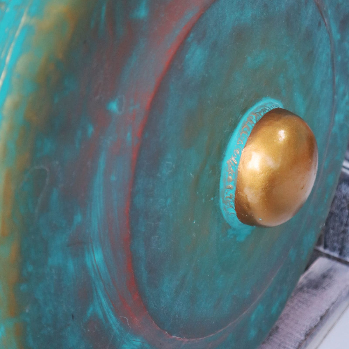 Antique Style Greenwashed Gong - Artfully Curated Creations and identify whats in the image