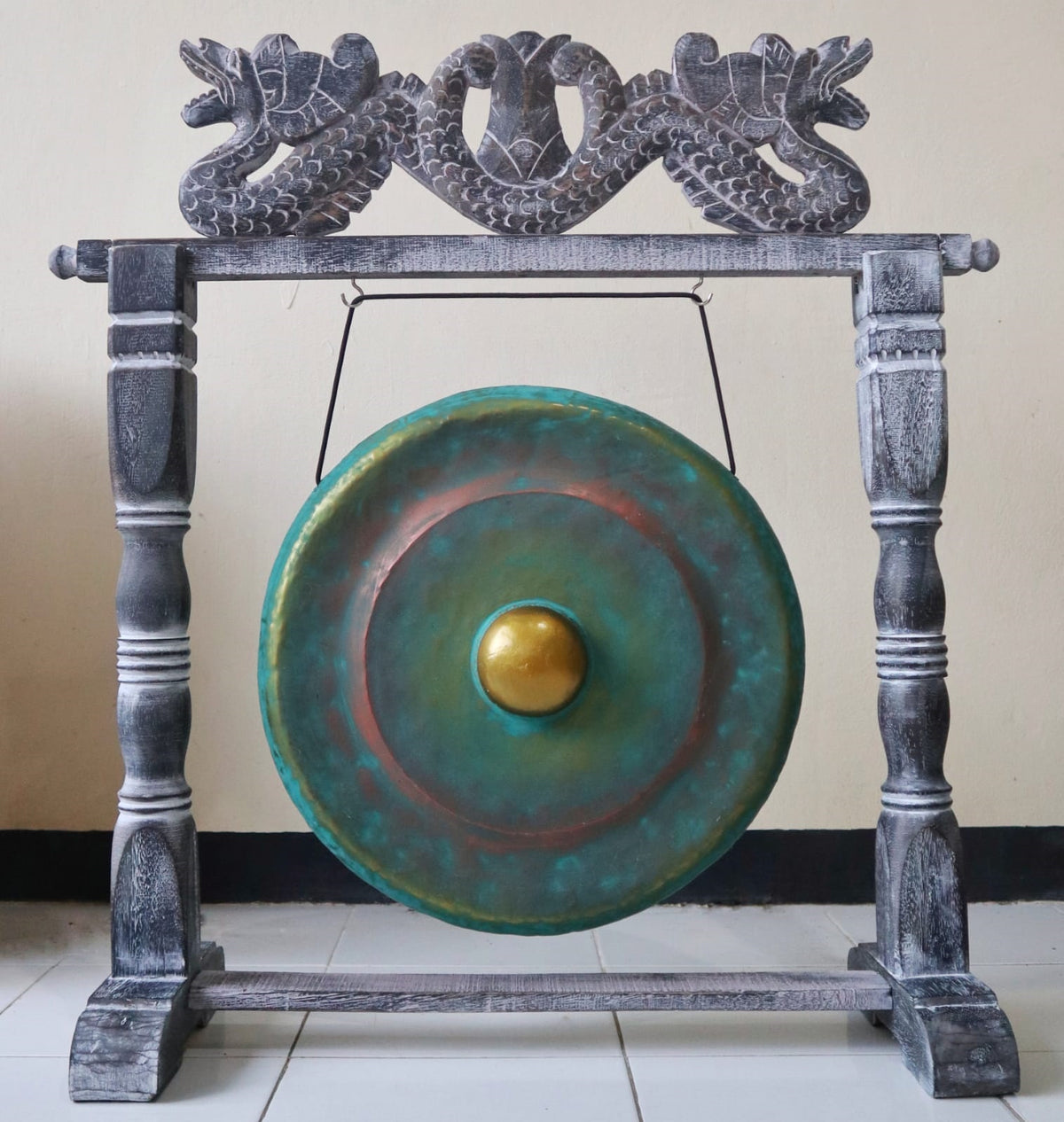 Antique Style Greenwashed Gong - Artfully Curated Creations and identify whats in the image